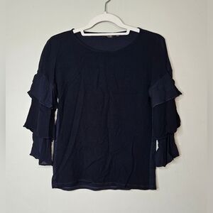 💜Massimo Dutti Women's Top S Black Or dark Blue Cotton with Viscose, Other💛💐